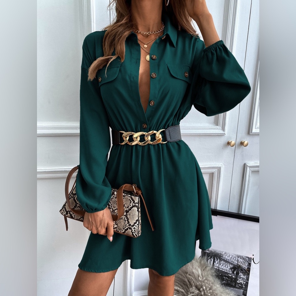 Long sleeve button down shirt dress black - Picture 2 of 3